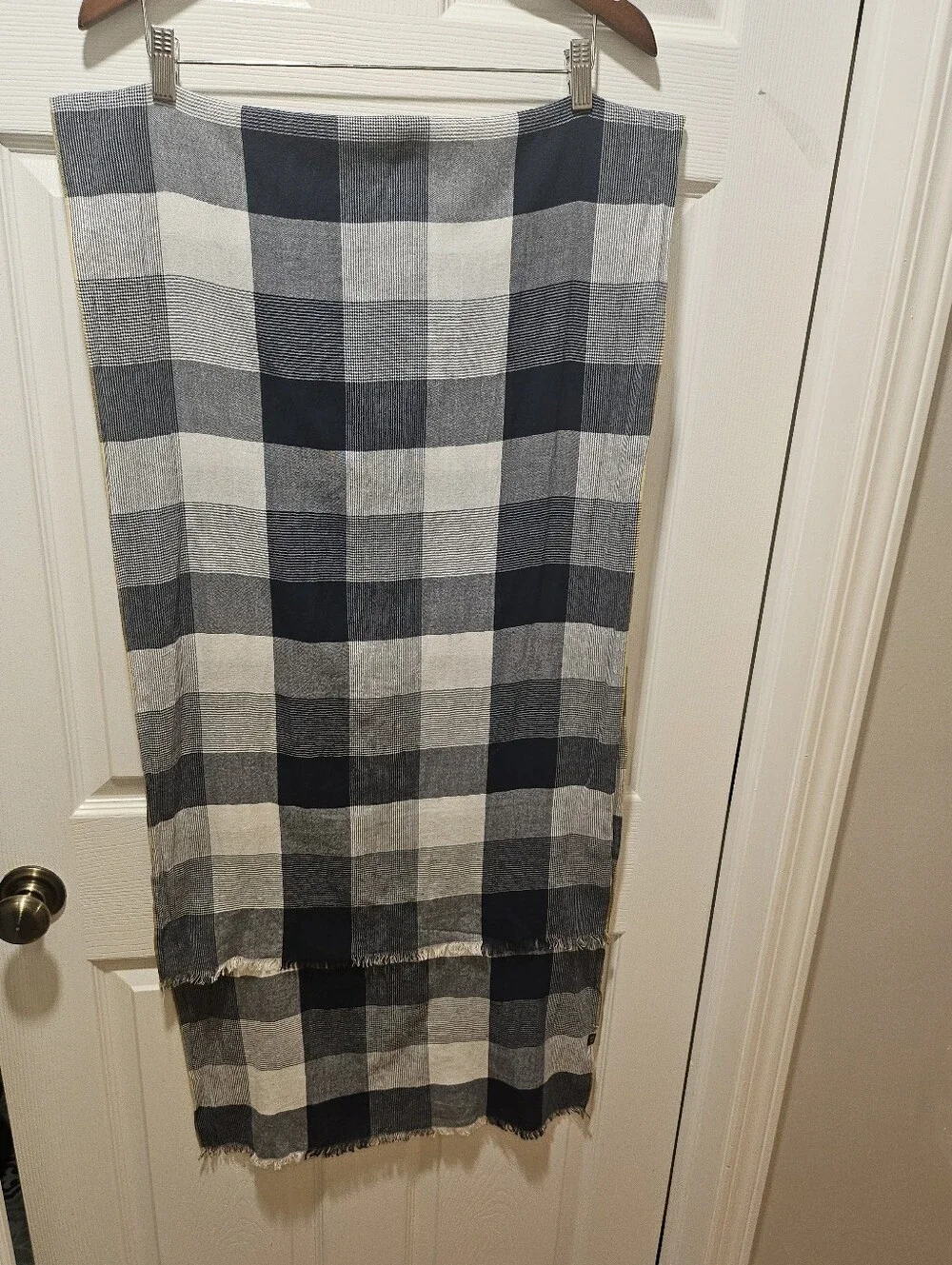 Armani Exchange Navy and White Plaid Scarf